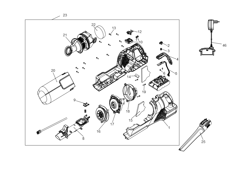Exploded Diagram B Diagram and Parts List for BHFEA420J Type 1 Black and Decker Upright Vacuum